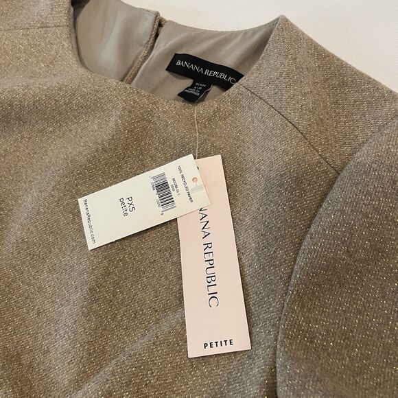 NWT Banana Republic Camel Tan Metallic Shimmer Shift Dress Sz XS - Picture 9 of 14